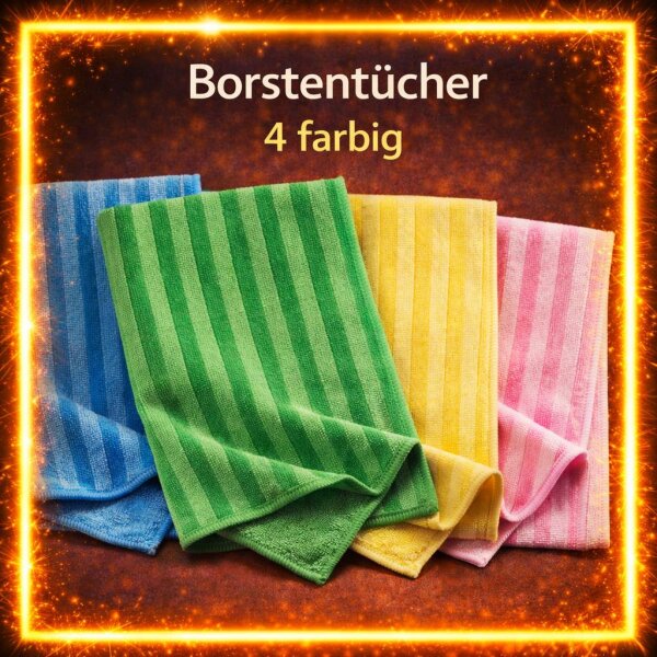 Männertücher 4er Set 40x40cm Mikrofaser Borstentücher blau grün gelb rosa für gründliche Reinigung und Feuchtverschmutzungen