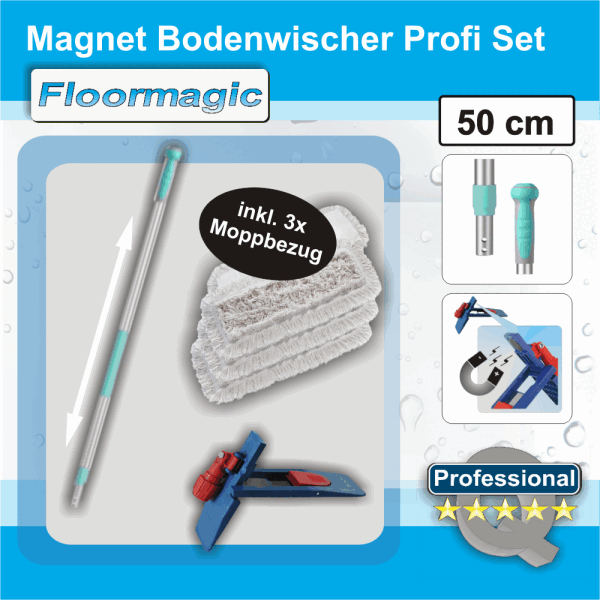 Bodenwischer Set 50 cm – Wischmopp Komplettset für Haushalt und Wohnung