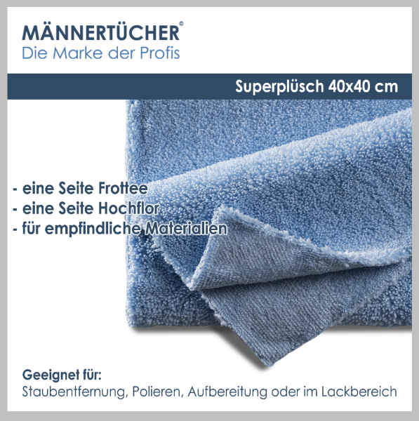 Männertücher 2 x Superplüsch 40x40 cm - Frottee & Hochflor für optimale Reinigungsergebnisse - Maschinenwaschbar bei 60-95°C
